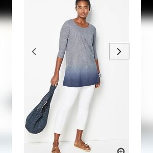 Pure Jill Ballet-Sleeve Tunic Geometric Blue Pullover Scoop Neck  Size Medium